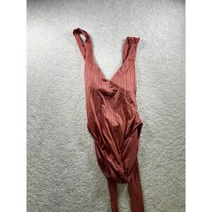 Time and Tru Swimsuit Womens Medium Rust Ribbed One Piece Wrap Tie Waist V Neck